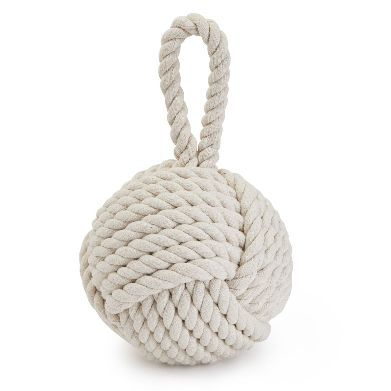 Rope Knot Door Stop with Handle, Decorative Weighted Doorstop Twisted Knot for Home, Office, Garage, Door, and Window, Round, Ivory-Colored (3.5 lbs, 6x12.5 in)